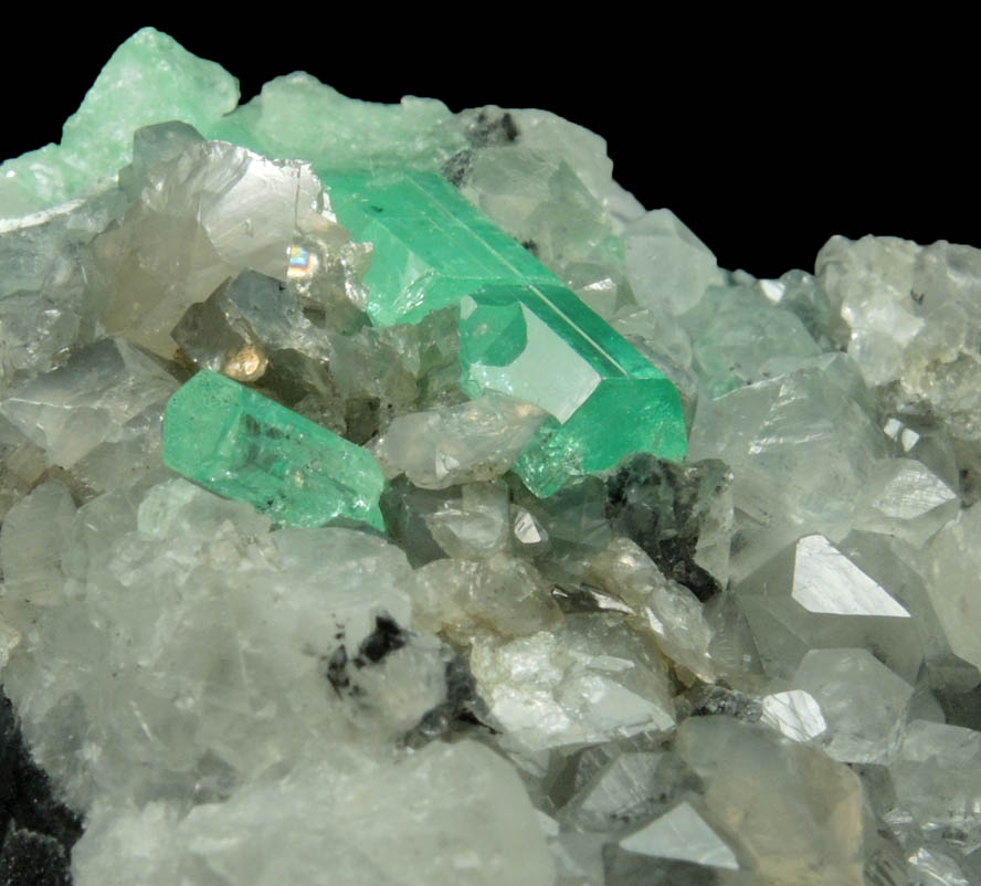 Beryl var. Emerald on Calcite from Muzo Mine, Vasquez-Yacopi Mining District, Boyac Department, Colombia