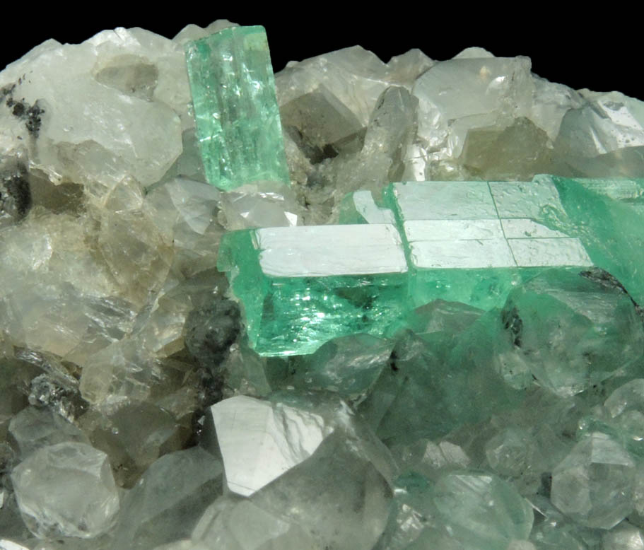 Beryl var. Emerald on Calcite from Muzo Mine, Vasquez-Yacopi Mining District, Boyac Department, Colombia