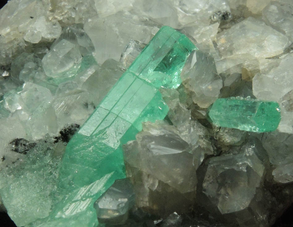 Beryl var. Emerald on Calcite from Muzo Mine, Vasquez-Yacopi Mining District, Boyac Department, Colombia