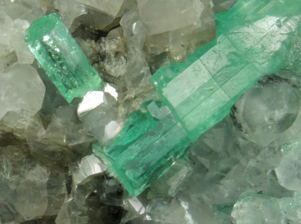 Beryl var. Emerald on Calcite from Muzo Mine, Vasquez-Yacopi Mining District, Boyac Department, Colombia