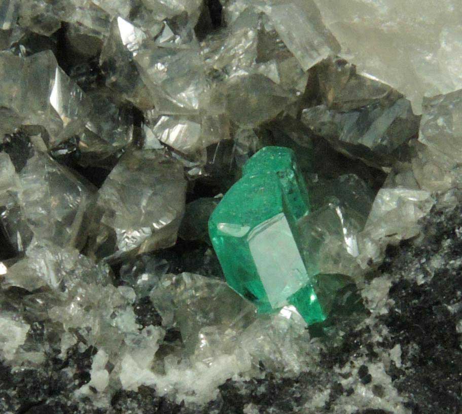 Beryl var. Emerald on Calcite from Muzo Mine, Vasquez-Yacopi Mining District, Boyac Department, Colombia