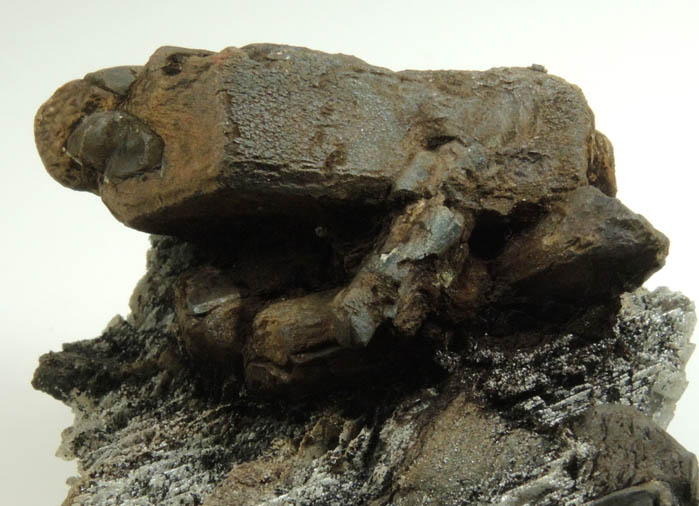 Augite var. Jeffersonite on Calcite from Noble Pit, Sterling Mine, Ogdensburg, Sussex County, New Jersey