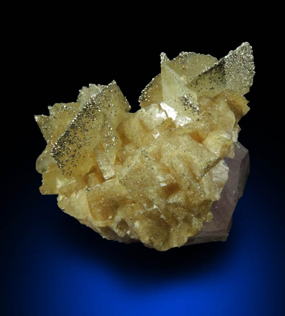 Pyrite on Calcite over Amethyst Quartz from Simeone Quarry, Wrentham, Norfolk County, Massachusetts