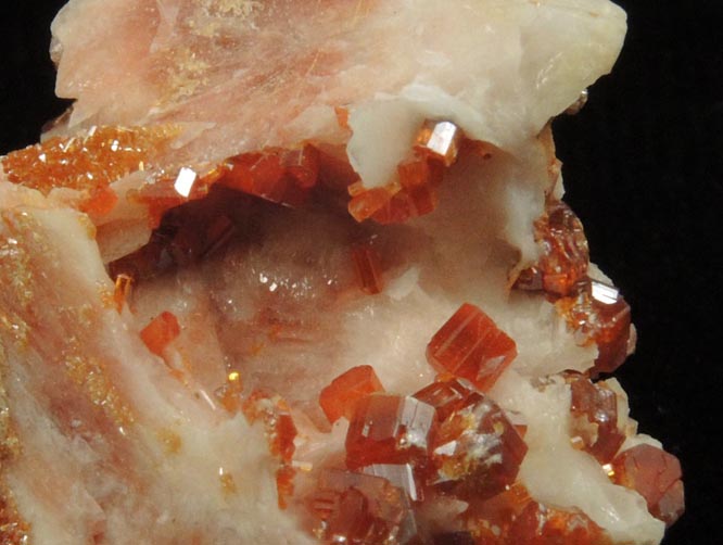 Vanadinite on Barite from Mibladen, Haute Moulouya Basin, Zeida-Aouli-Mibladen belt, Midelt Province, Morocco