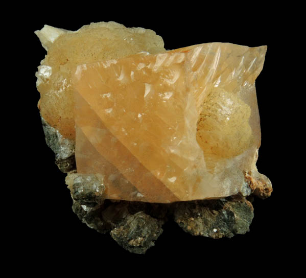 Calcite over Stilbite from Chimney Rock Quarry, Bound Brook, Somerset County, New Jersey