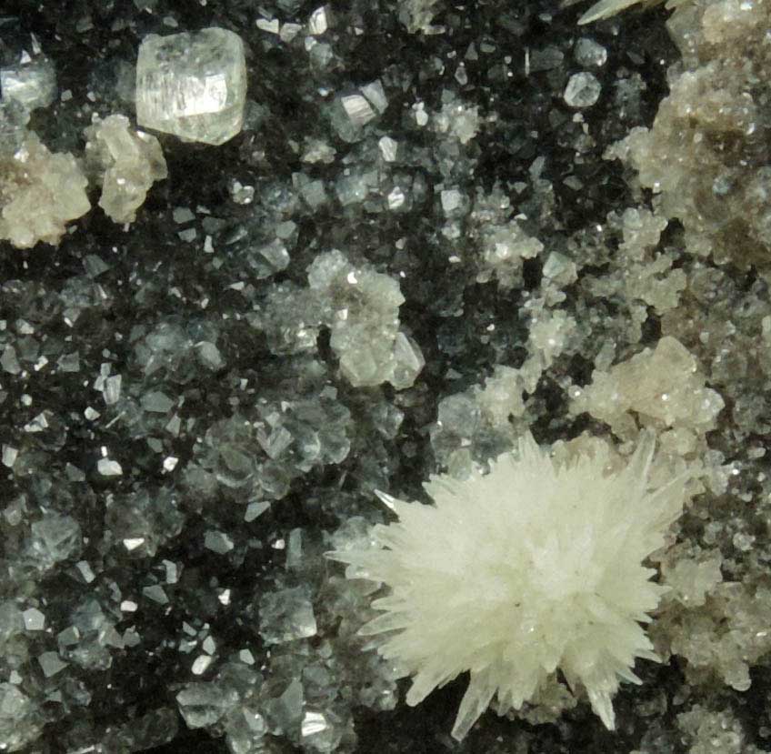 Strontianite on Calcite from Faylor-Winfield Quarry, 3 km WSW of Winfield, Union County, Pennsylvania