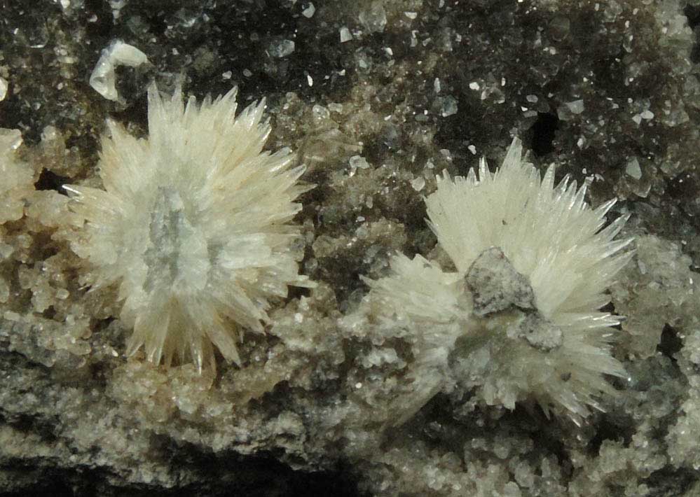 Strontianite on Calcite from Faylor-Winfield Quarry, 3 km WSW of Winfield, Union County, Pennsylvania