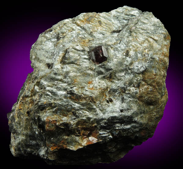 Almandine Garnet in schist from Pipeline excavation, south of Diamond Lake, Glastonbury, Hartford County, Connecticut