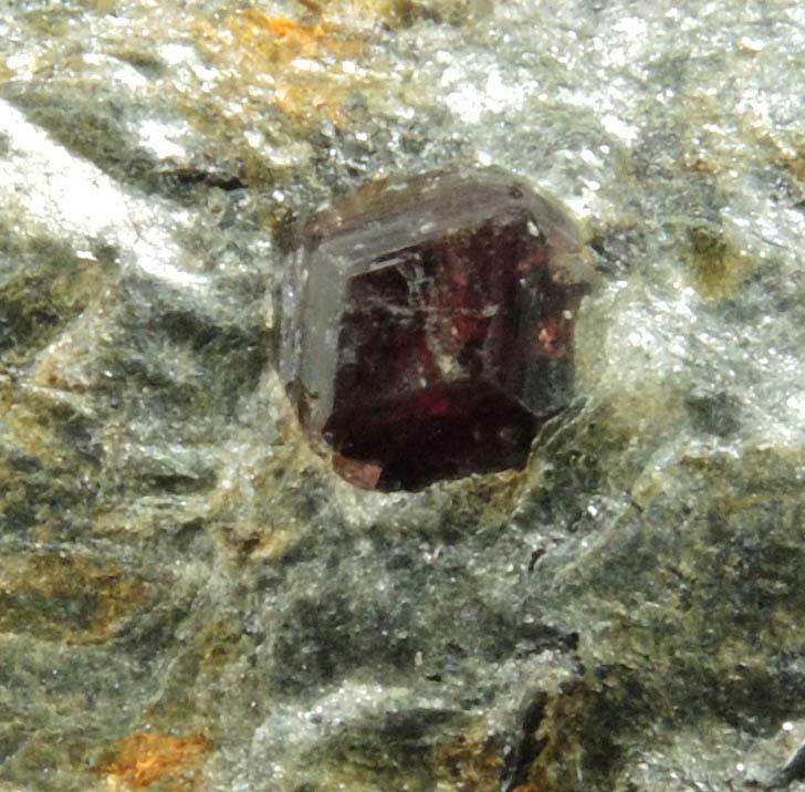 Almandine Garnet in schist from Pipeline excavation, south of Diamond Lake, Glastonbury, Hartford County, Connecticut