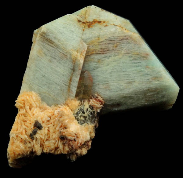 Microcline var. Amazonite (twinned crystals) with Albite from Lake George District, Park County, Colorado