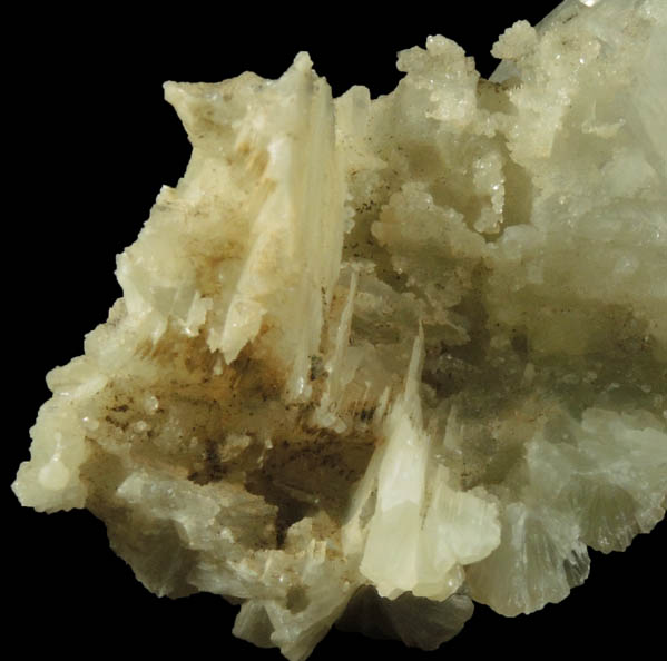 Calcite on Prehnite with pseudomorphic molds after Anhydrite from Millington Quarry, Bernards Township, Somerset County, New Jersey