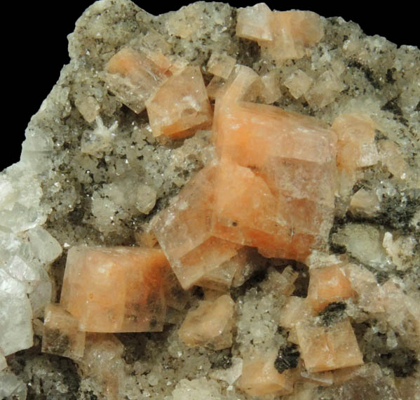 Chabazite, Calcite, Quartz, Goethite-Chamosite from Upper New Street Quarry, Paterson, Passaic County, New Jersey