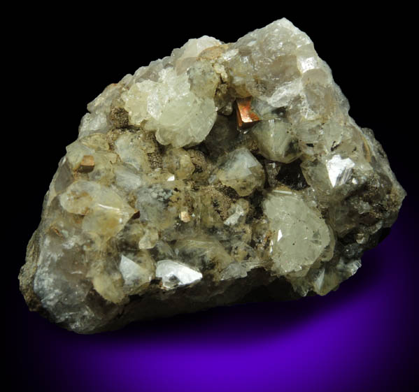 Pyrite, Calcite and Datolite on Quartz with unusual inclusions from Millington Quarry, Bernards Township, Somerset County, New Jersey
