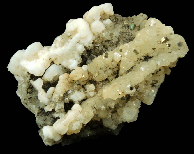 Datolite pseudomorphs after Anhydrite with Pyrite and Quartz var. Chalcedony from Millington Quarry, Bernards Township, Somerset County, New Jersey