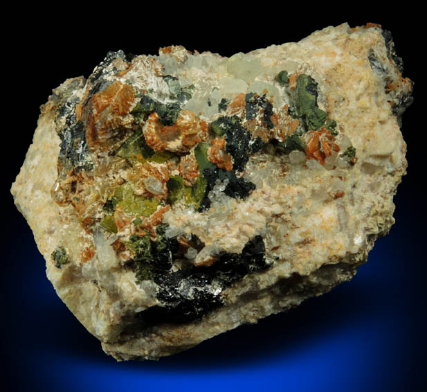 Greenockite on Sphalerite with Siderite and Quartz from Patch Mine, Glory Hole, Central City, Gilpin County, Colorado