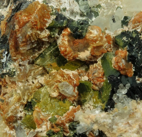 Greenockite on Sphalerite with Siderite and Quartz from Patch Mine, Glory Hole, Central City, Gilpin County, Colorado