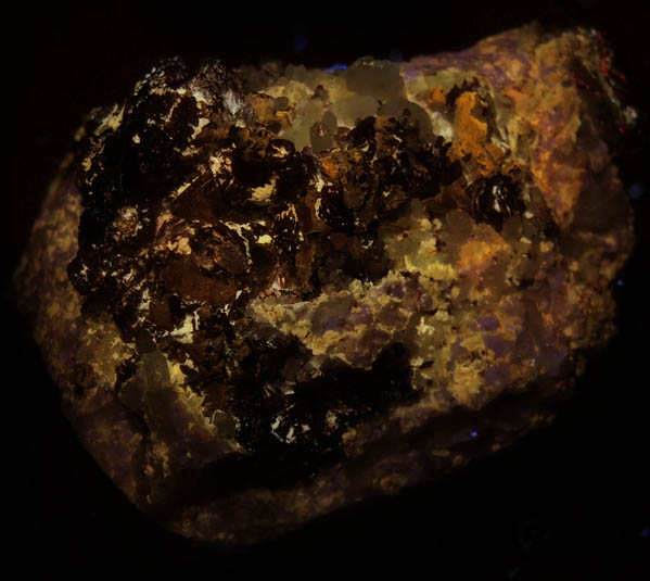 Greenockite on Sphalerite with Siderite and Quartz from Patch Mine, Glory Hole, Central City, Gilpin County, Colorado