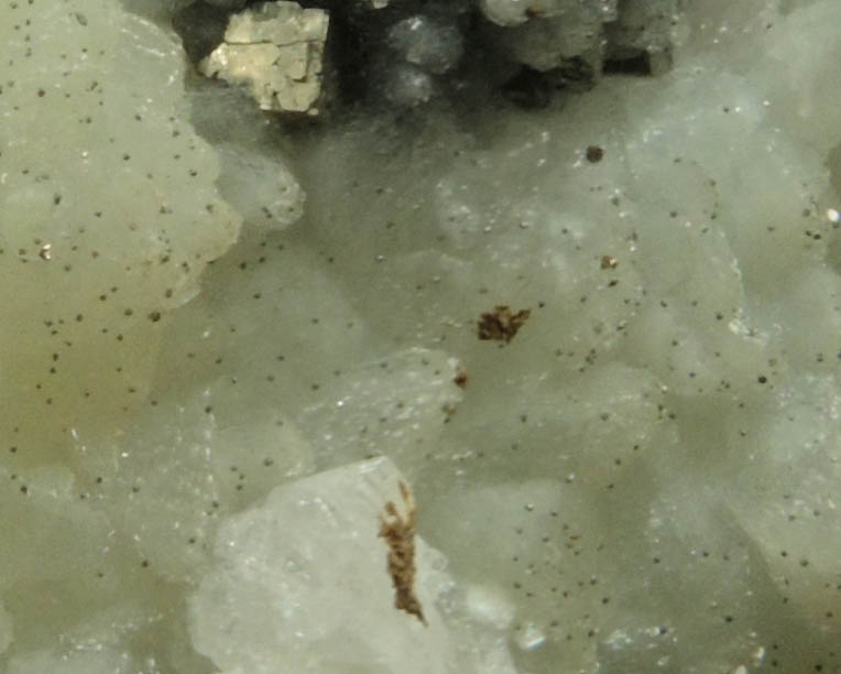 Pyrite and Calcite on Datolite from Millington Quarry, Bernards Township, Somerset County, New Jersey