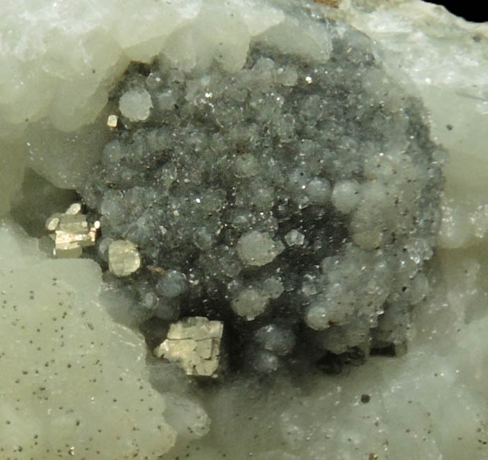 Pyrite and Calcite on Datolite from Millington Quarry, Bernards Township, Somerset County, New Jersey