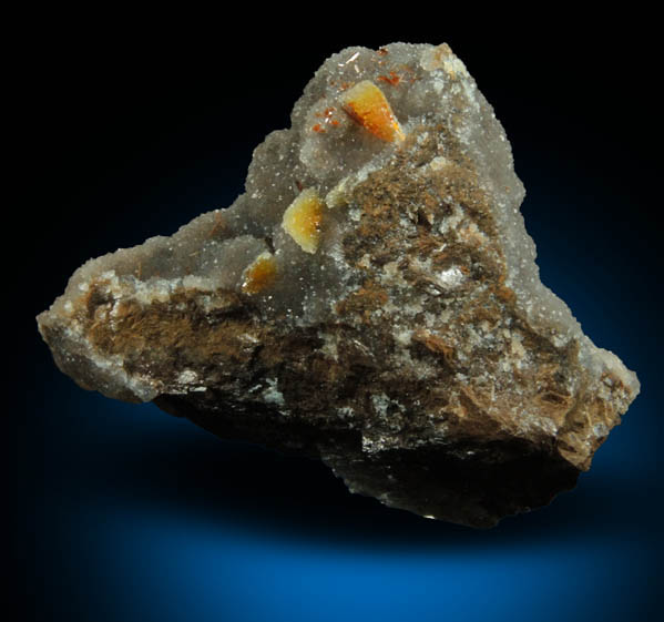 Wulfenite and Vanadinite on Quartz from Finch Mine, north of Hayden, Banner District, Gila County, Arizona