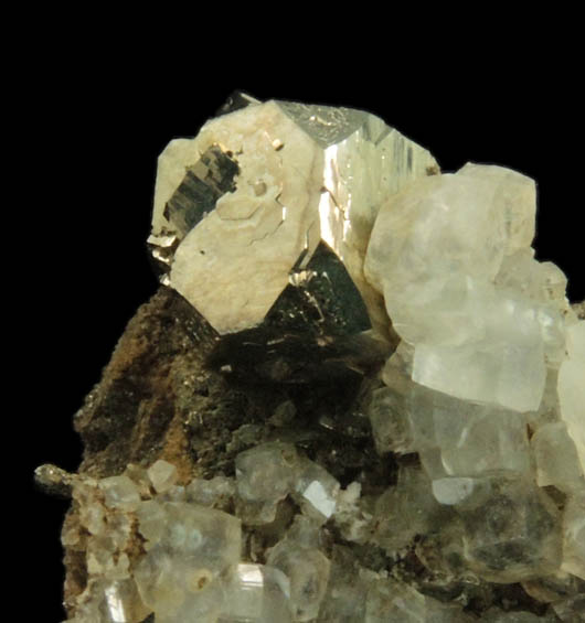 Pyrite with Calcite from Millington Quarry, State Pit, Bernards Township, Somerset County, New Jersey