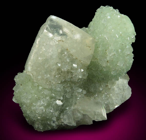 Calcite and Apophyllite on Prehnite from Millington Quarry, Bernards Township, Somerset County, New Jersey