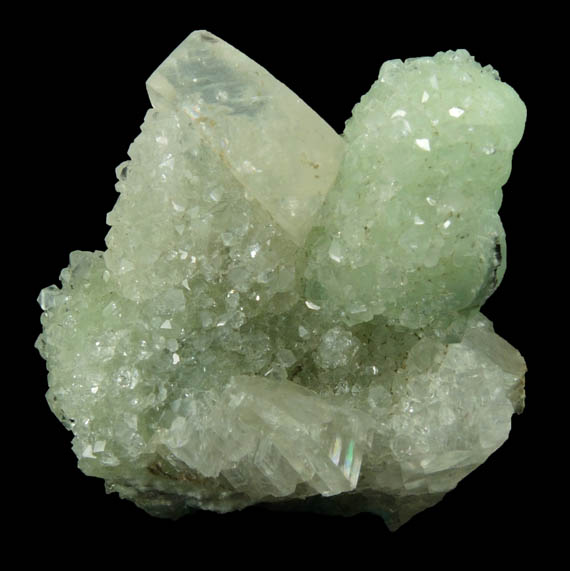 Calcite and Apophyllite on Prehnite from Millington Quarry, Bernards Township, Somerset County, New Jersey