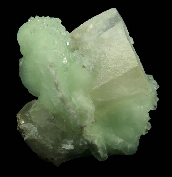 Calcite and Apophyllite on Prehnite from Millington Quarry, Bernards Township, Somerset County, New Jersey