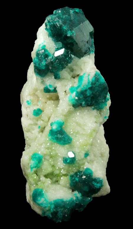 Dioptase on Calcite from Tsumeb Mine, Otavi-Bergland District, Oshikoto, Namibia