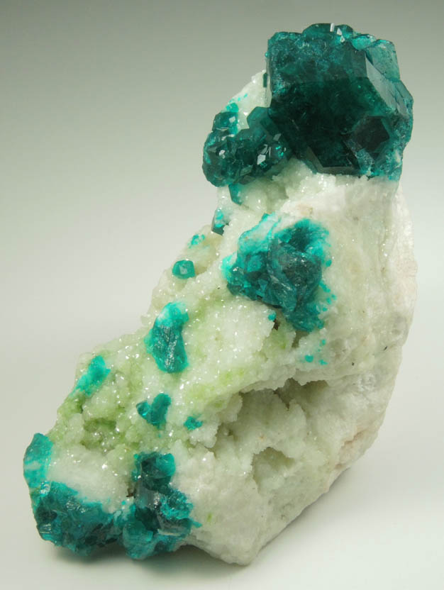 Dioptase on Calcite from Tsumeb Mine, Otavi-Bergland District, Oshikoto, Namibia