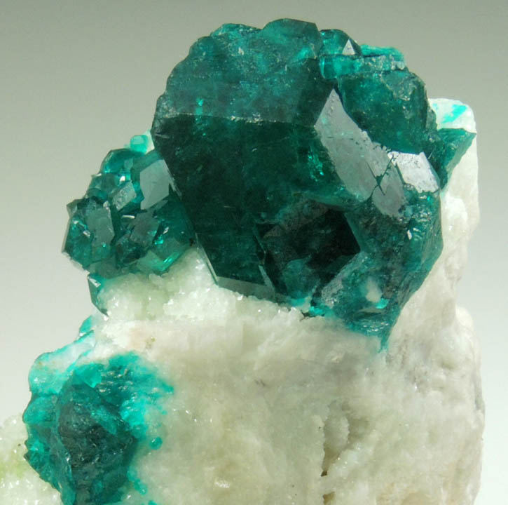 Dioptase on Calcite from Tsumeb Mine, Otavi-Bergland District, Oshikoto, Namibia