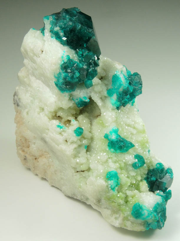 Dioptase on Calcite from Tsumeb Mine, Otavi-Bergland District, Oshikoto, Namibia