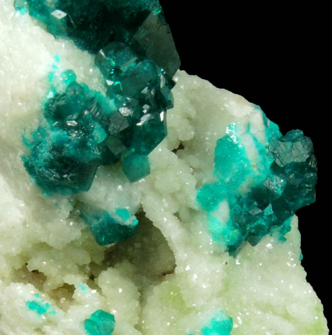 Dioptase on Calcite from Tsumeb Mine, Otavi-Bergland District, Oshikoto, Namibia