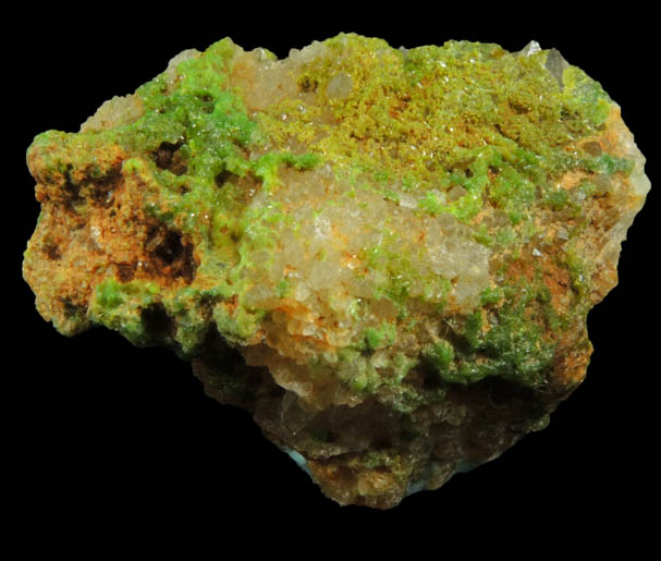 Pyromorphite on Quartz from Southwest Chester County Mine, Phoenixville, Chester County, Pennsylvania