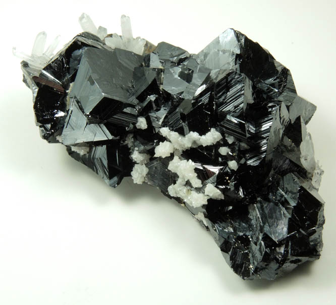 Sphalerite (Spinel Law twinned crystals) with Quartz and Calcite from Stantrg Mine, Trepca District, 7.5 km northeast of Kosozska Mitrovica, Kosovo