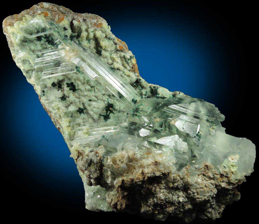 Gypsum over Atacamite and Quartz from Lily Mine, east of Pisco, Ica, Peru