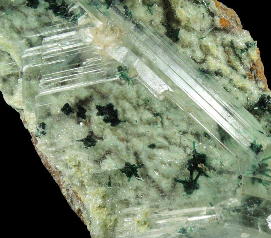 Gypsum over Atacamite and Quartz from Lily Mine, east of Pisco, Ica, Peru