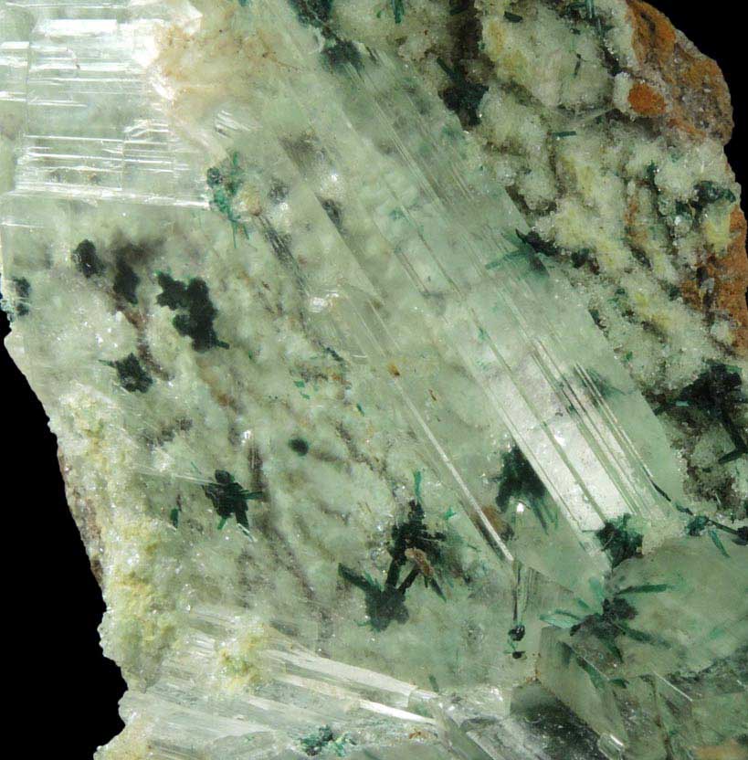 Gypsum over Atacamite and Quartz from Lily Mine, east of Pisco, Ica, Peru
