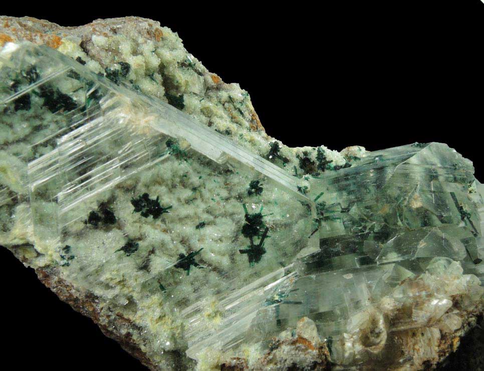 Gypsum over Atacamite and Quartz from Lily Mine, east of Pisco, Ica, Peru