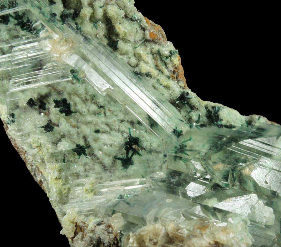 Gypsum over Atacamite and Quartz from Lily Mine, east of Pisco, Ica, Peru