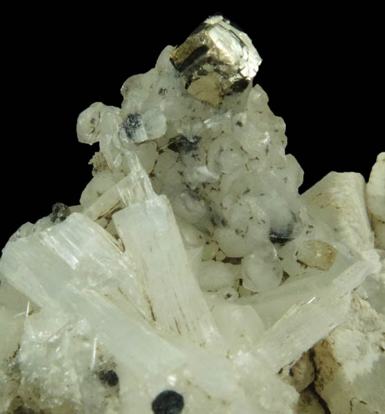 Pyrite, Goethite and Natrolite on Datolite from Millington Quarry, Bernards Township, Somerset County, New Jersey
