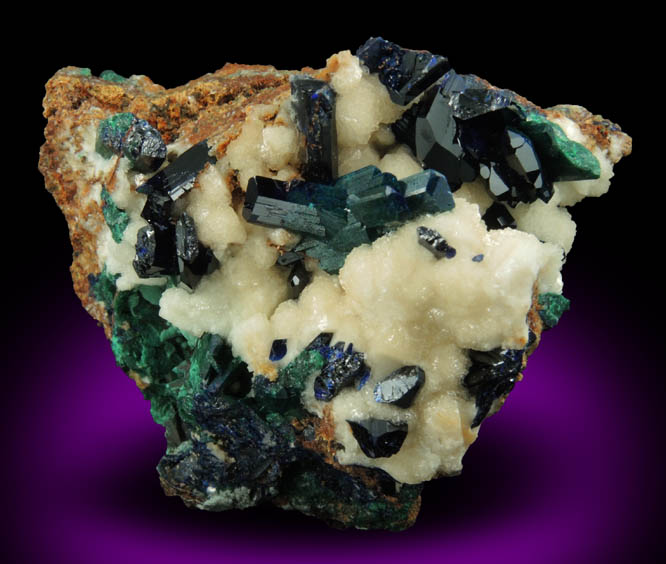 Azurite, Malachite, Calcite from Bisbee District, Cochise County, Arizona