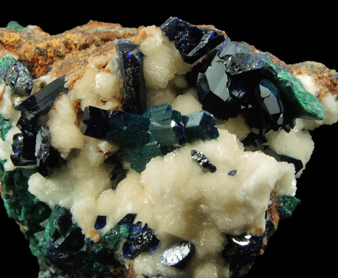 Azurite, Malachite, Calcite from Bisbee District, Cochise County, Arizona