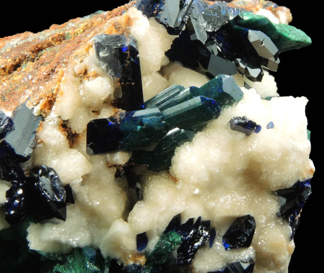 Azurite, Malachite, Calcite from Bisbee District, Cochise County, Arizona