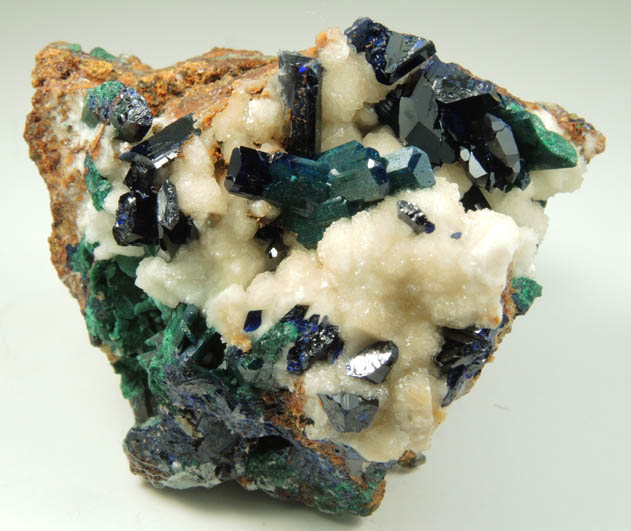 Azurite, Malachite, Calcite from Bisbee District, Cochise County, Arizona