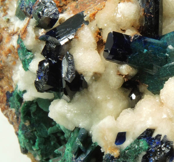 Azurite, Malachite, Calcite from Bisbee District, Cochise County, Arizona