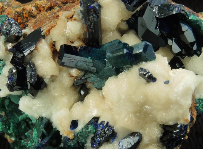 Azurite, Malachite, Calcite from Bisbee District, Cochise County, Arizona