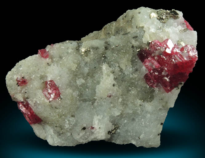 Spinel with Zircon in marble with Pyrite from Mogok District, 115 km NNE of Mandalay, Mandalay Division, Myanmar (Burma)