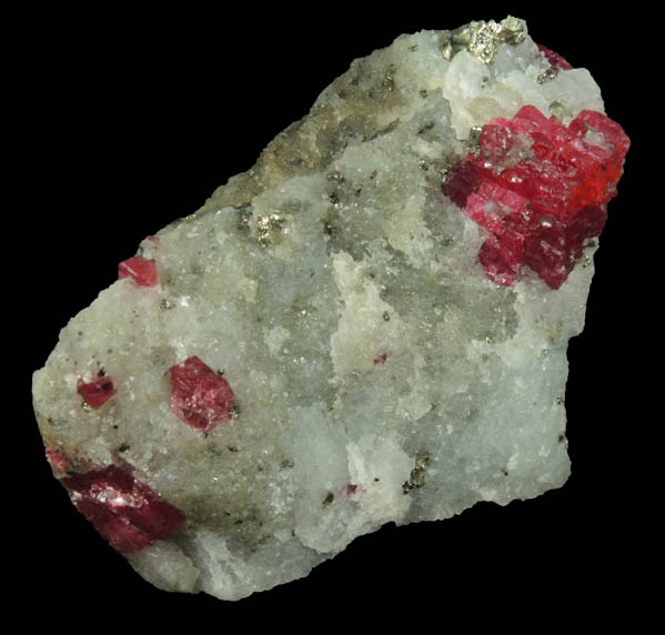 Spinel with Zircon in marble with Pyrite from Mogok District, 115 km NNE of Mandalay, Mandalay Division, Myanmar (Burma)