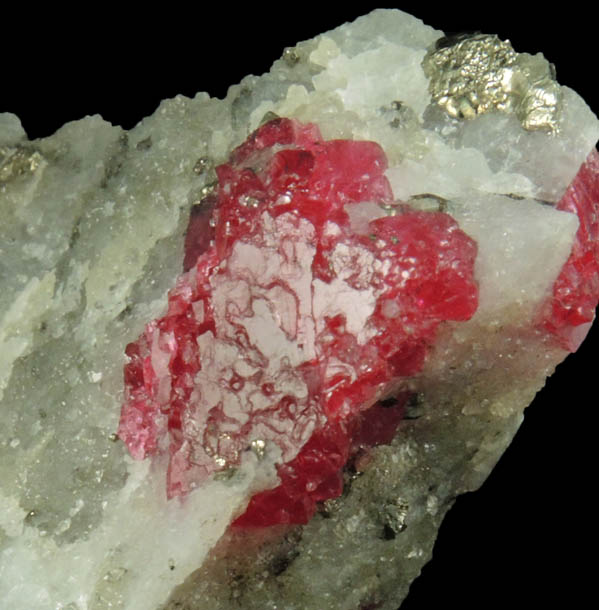 Spinel with Zircon in marble with Pyrite from Mogok District, 115 km NNE of Mandalay, Mandalay Division, Myanmar (Burma)